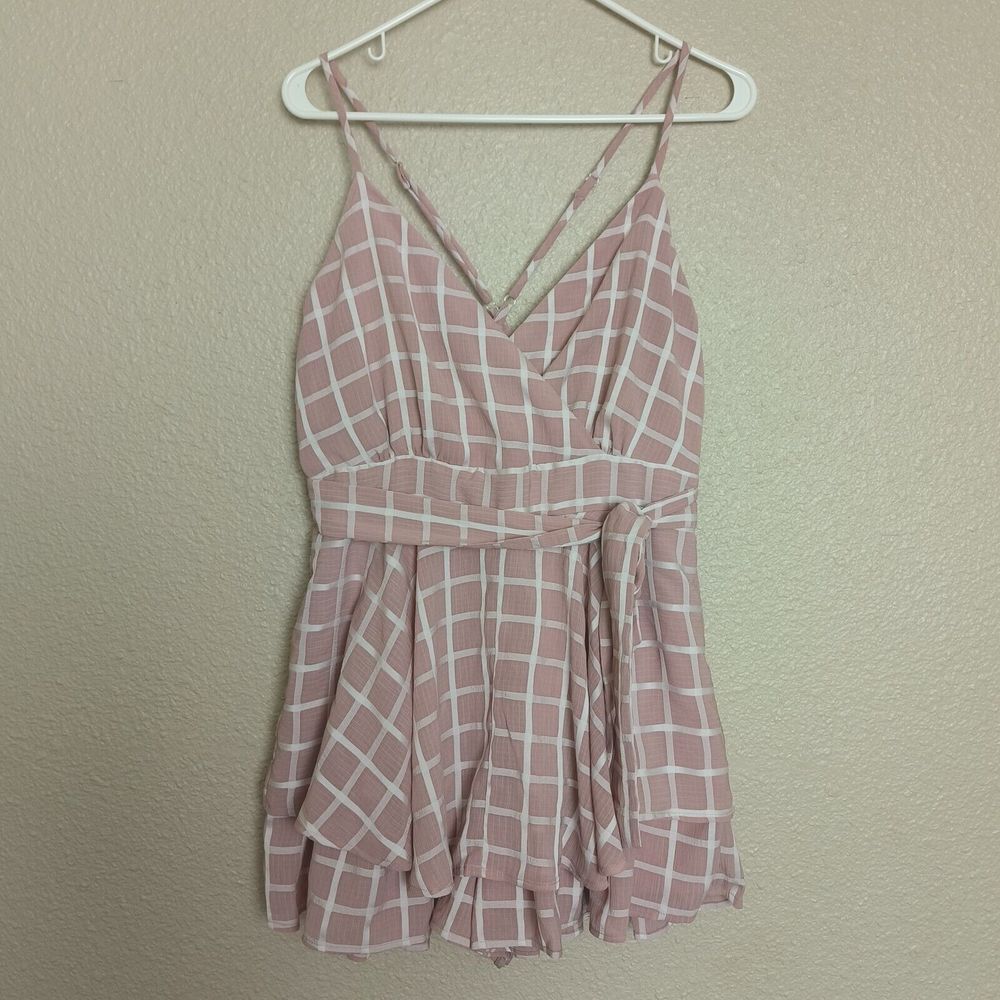 Allison&Kelly‎ Blush Plaid Print Spaghetti Strap Bodycon Jumpsuit Size XL Casual